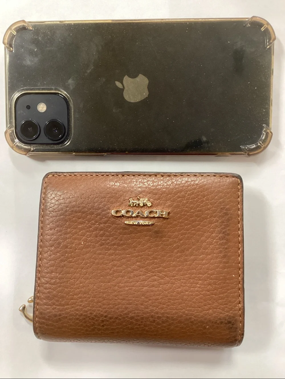Coach Pebbled Leather Compact Wallet in Chestnut Brown with Gold Accents